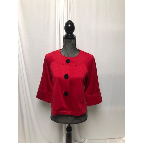 Studio Works Jacket Womens Size Medium Petite Red Black Buttoned Blazer Career - Picture 1 of 6